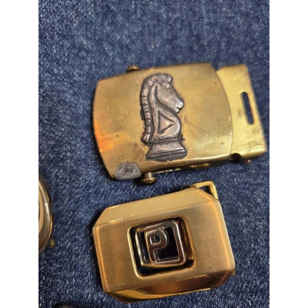 Vintage Lot of 4 Brass & Gold Belt Buckles - As-Is Fair Condition
